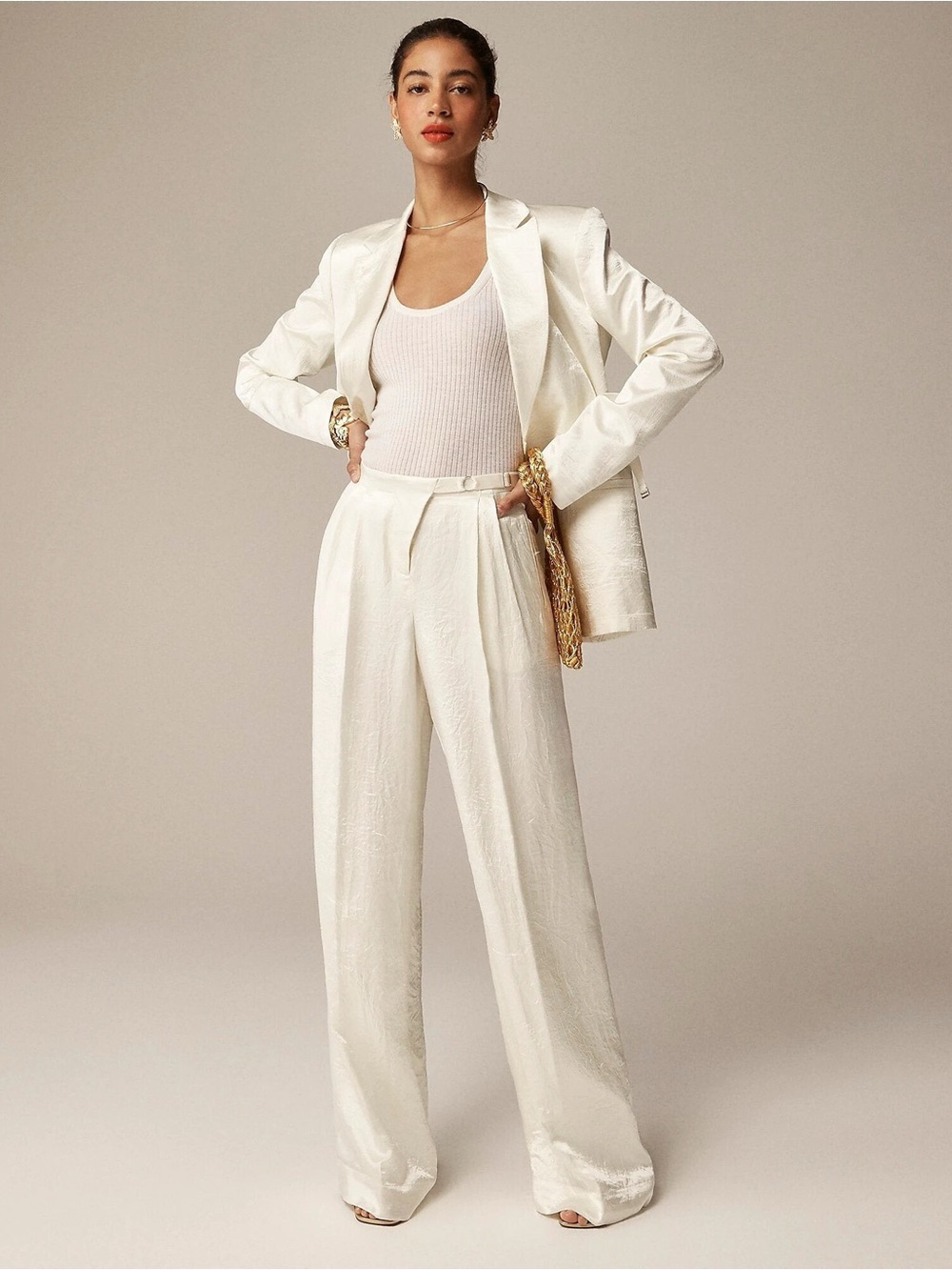 J. Crew Wide Leg Pants in Light Beige/Cream